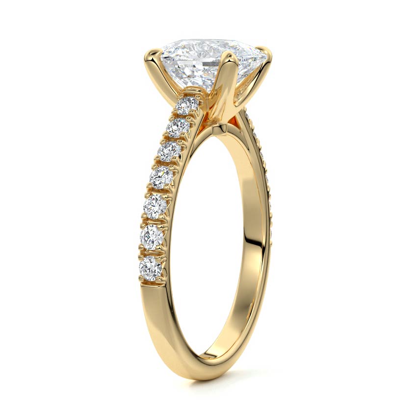 Calista - Cushion Yellow Gold Engagement Ring Side View | Nura Lab