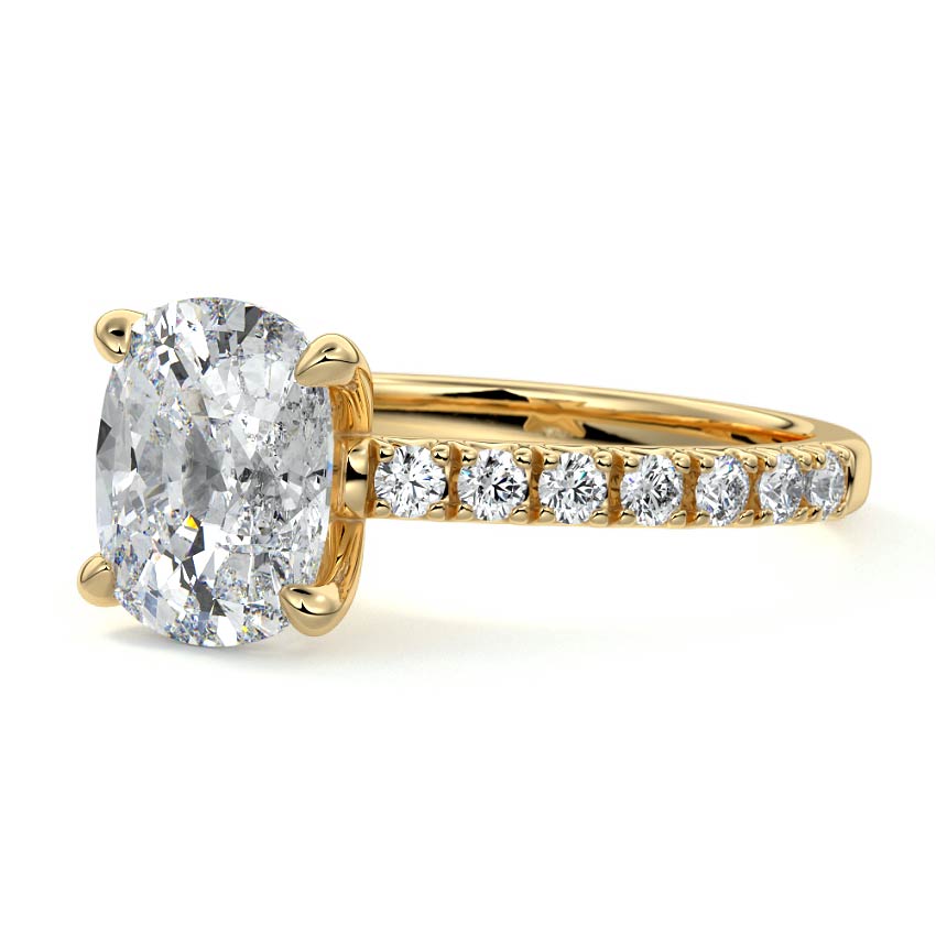 Calista - Cushion Yellow Gold Engagement Ring Profile View | Nura Lab