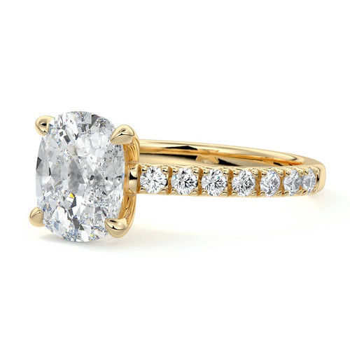 Calista - Cushion Yellow Gold Engagement Ring Profile View | Nura Lab