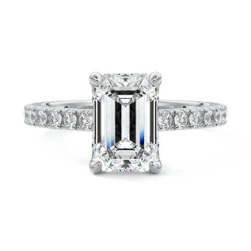 Calista emerald cut pavé lab grown diamond engagement ring in white gold