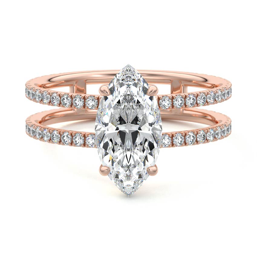 Camila marquise split shank hidden halo pavé lab grown diamond engagement ring in rose gold