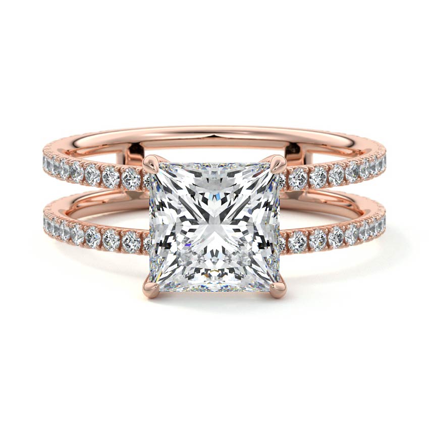 Camila princess double band pavé lab grown diamond engagement ring in rose gold