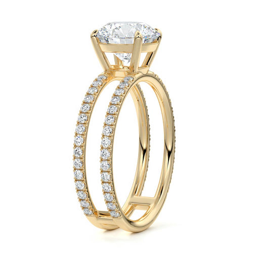 Camila round double band pavé lab grown diamond engagement ring in yellow gold
