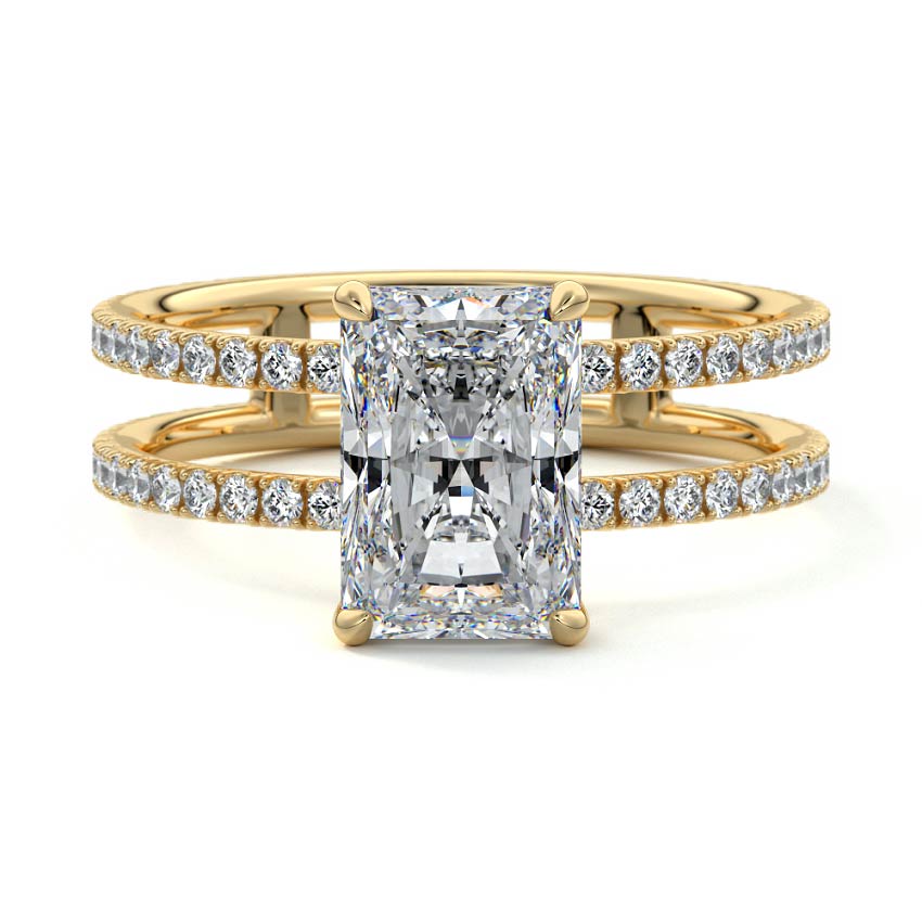 Camila radiant double band pavé lab grown diamond engagement ring in yellow gold