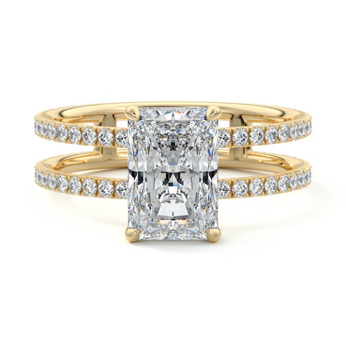 Camila radiant double band pavé lab grown diamond engagement ring in yellow gold
