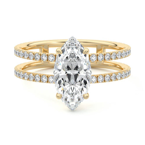 Camila marquise double band pavé lab grown diamond engagement ring in yellow gold