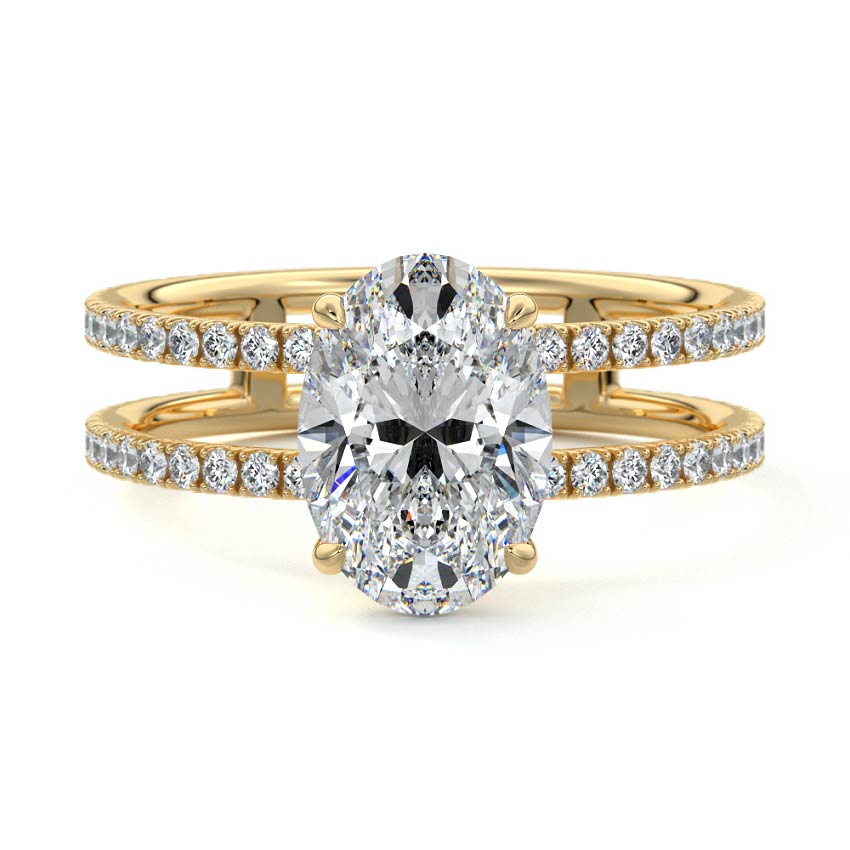 Camila oval double band pavé lab grown diamond engagement ring in yellow gold