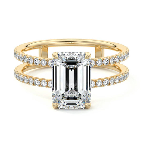 Camila - Emerald Cut Split Shank Hidden Halo Pavé Lab Grown Diamond Engagement Ring