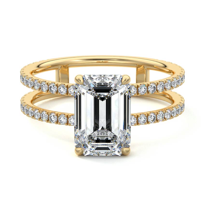 Camila emerald cut double band pavé lab grown diamond engagement ring in yellow gold