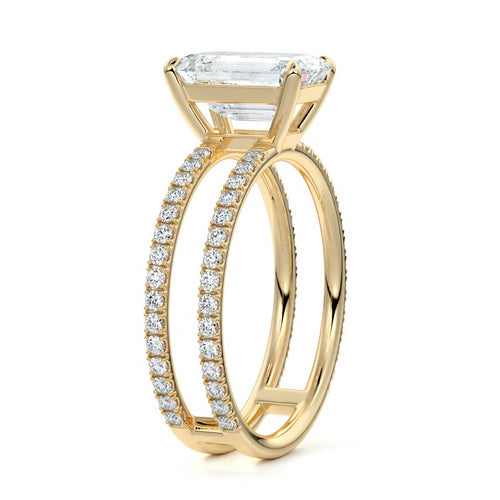 Camila - Emerald Cut Yellow Gold Engagement Ring Side View | Nura Lab