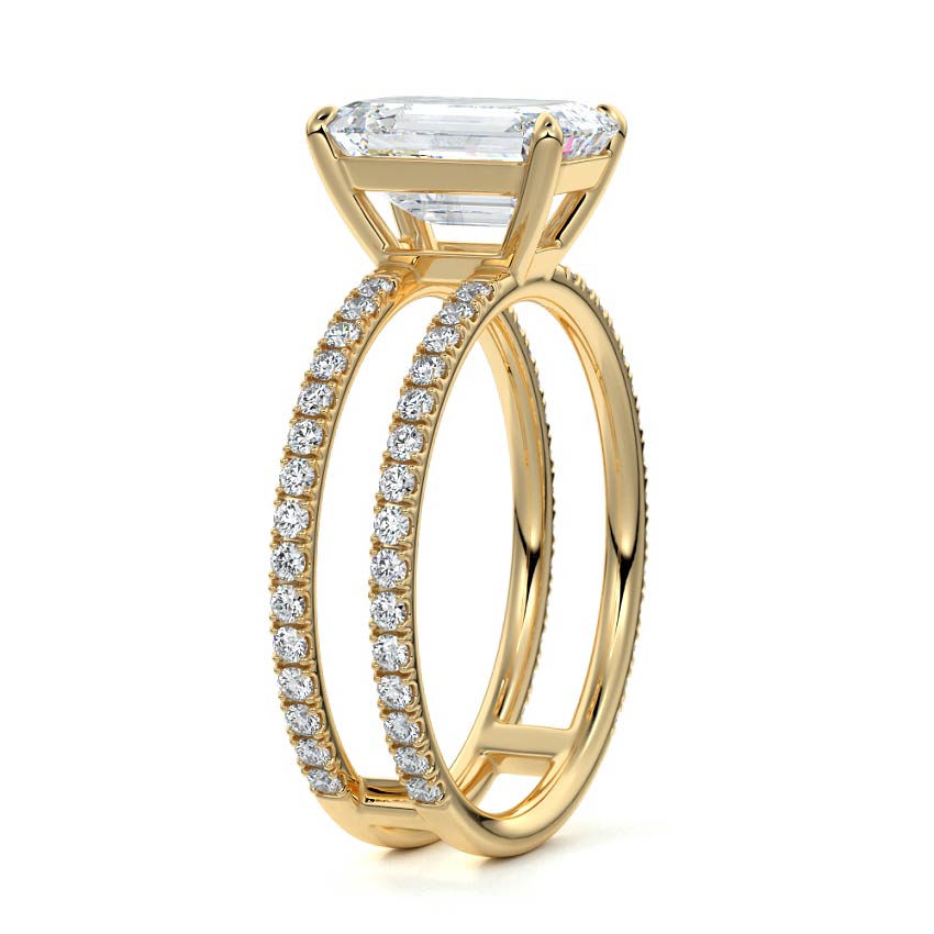 Camila emerald cut double band pavé lab grown diamond engagement ring in yellow gold