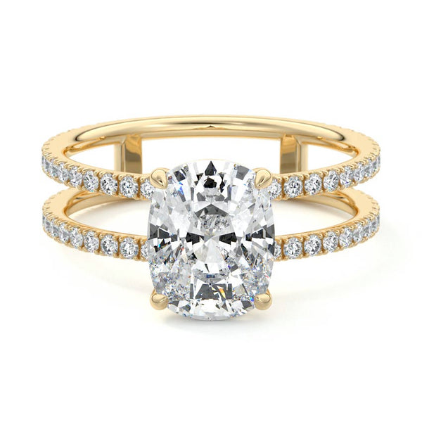 Camila - Cushion Split Shank Hidden Halo Pavé Lab Grown Diamond Engagement Ring