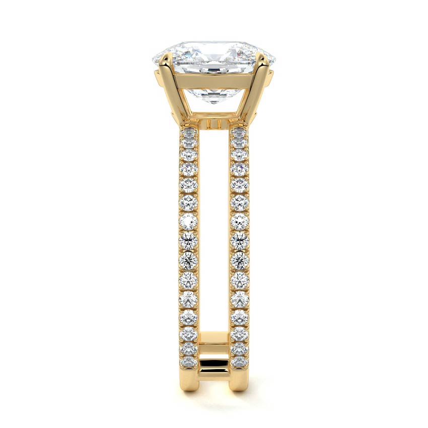 Camila cushion double band pavé lab grown diamond engagement ring in yellow gold