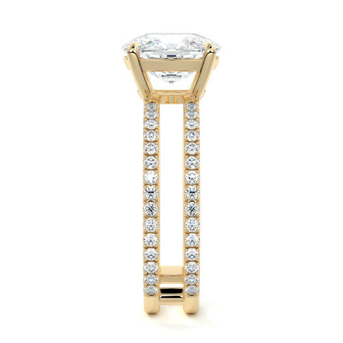 Camila cushion double band pavé lab grown diamond engagement ring in yellow gold