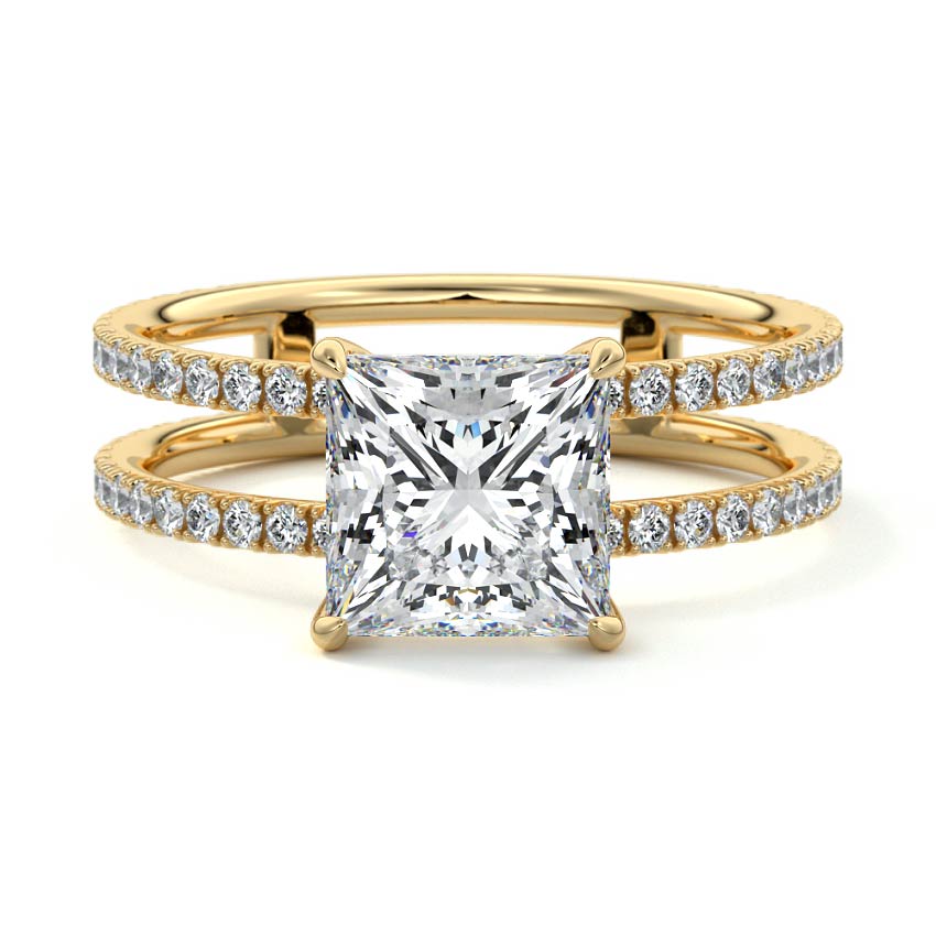 Camila princess double band pavé lab grown diamond engagement ring in yellow gold
