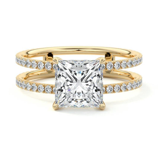 Camila princess double band pavé lab grown diamond engagement ring in yellow gold