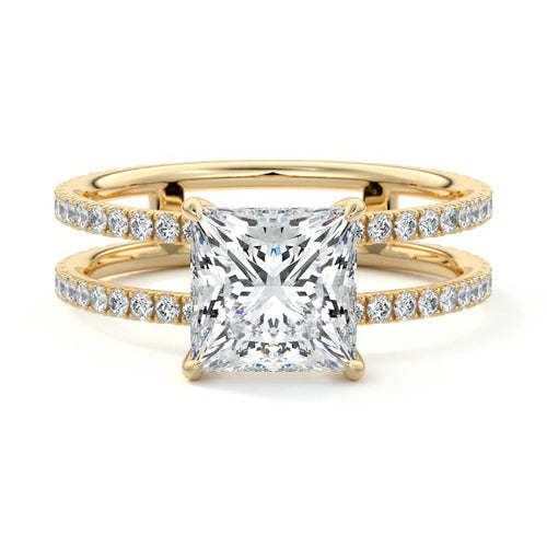 Camila princess double band pavé lab grown diamond engagement ring in yellow gold