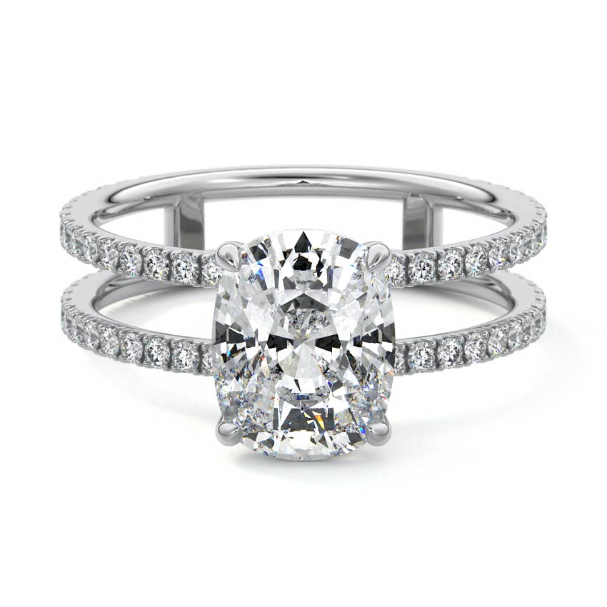 Camila cushion double band pavé lab grown diamond engagement ring in white gold