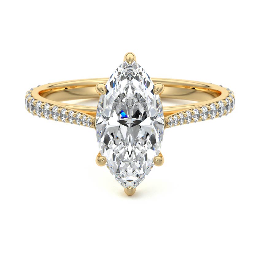 Carina - Marquise Yellow Gold Engagement Ring Detail View | Nura Lab
