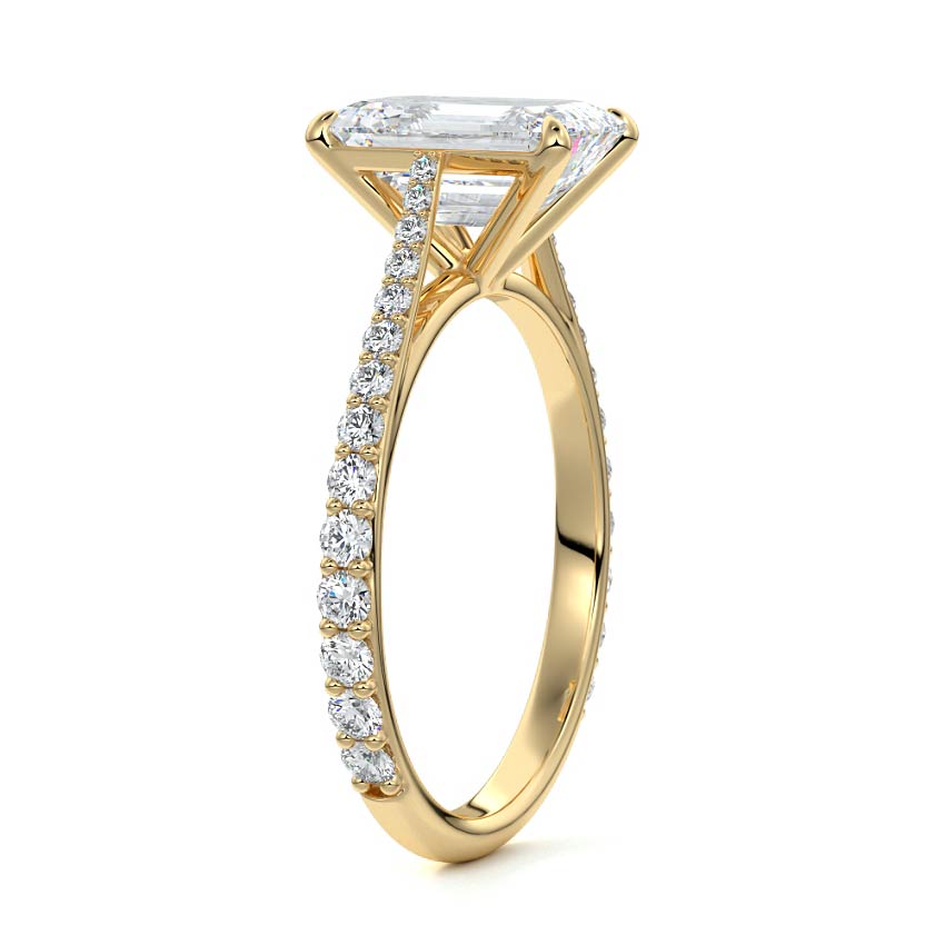 Carina - Emerald Cut Yellow Gold Engagement Ring Side View | Nura Lab
