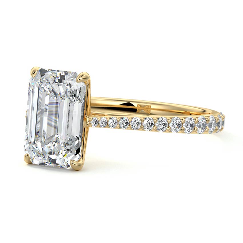 Carina - Emerald Cut Yellow Gold Engagement Ring Profile View | Nura Lab