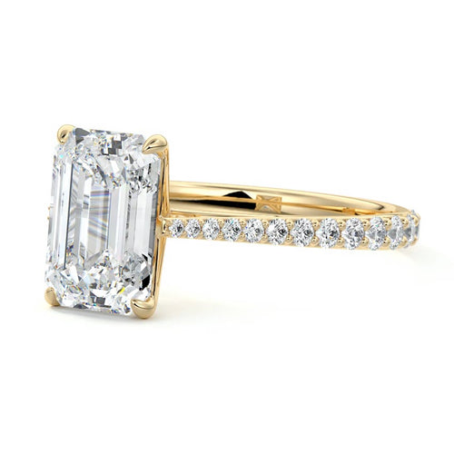 Carina - Emerald Cut Yellow Gold Engagement Ring Profile View | Nura Lab