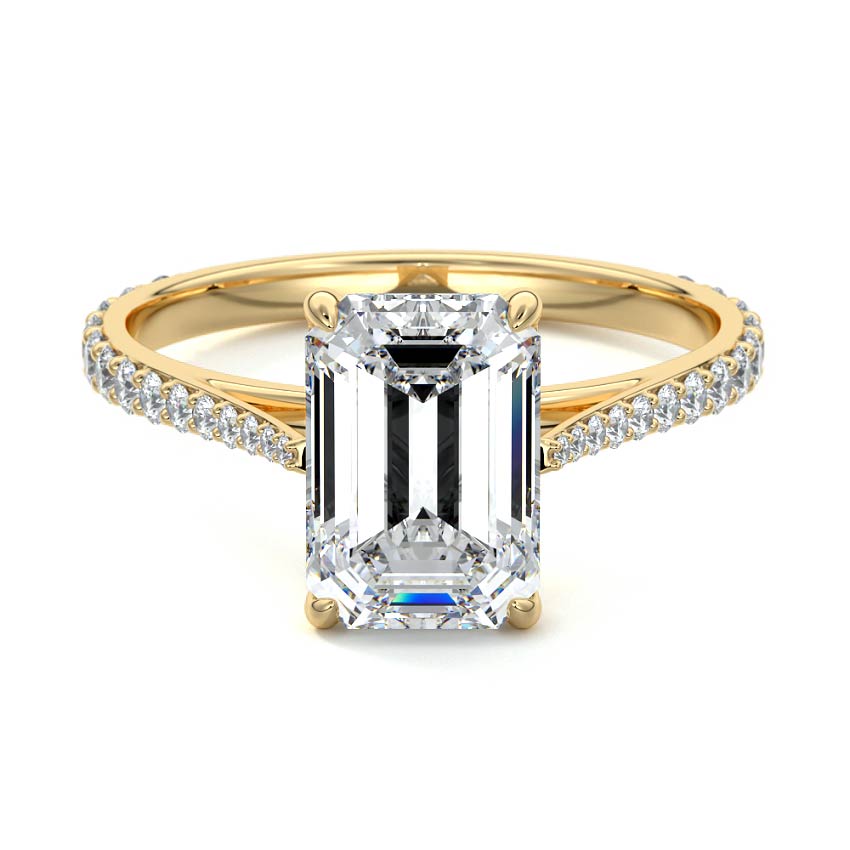 Carina - Emerald Cut Yellow Gold Engagement Ring Detail View | Nura Lab