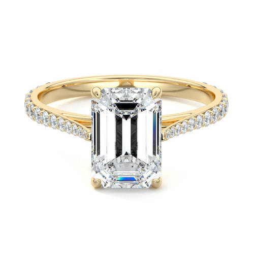 Carina - Emerald Cut Yellow Gold Engagement Ring Detail View | Nura Lab