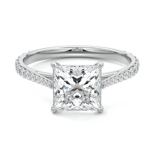 Carina princess cathedral pavé lab grown diamond engagement ring in white gold