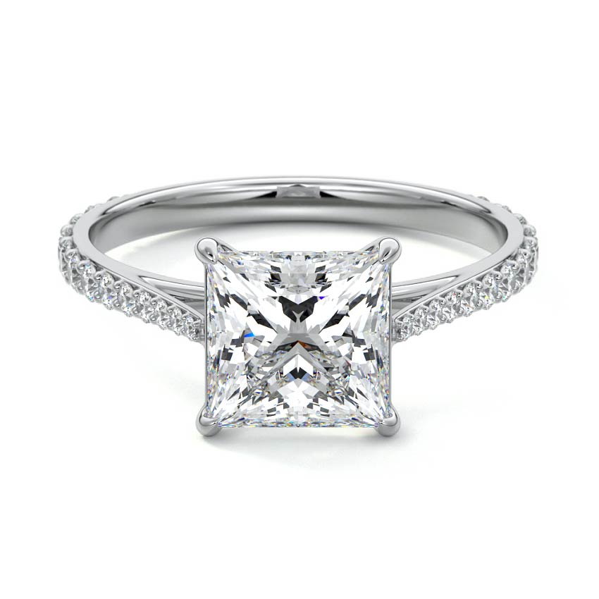 Carina princess cathedral pavé lab grown diamond engagement ring in platinum