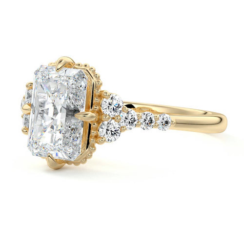 Celeste - Radiant Yellow Gold Engagement Ring Profile View | Nura Lab