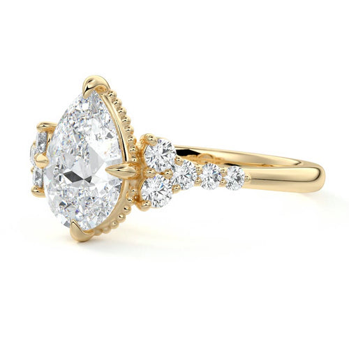 Celeste - Pear Yellow Gold Engagement Ring Profile View | Nura Lab