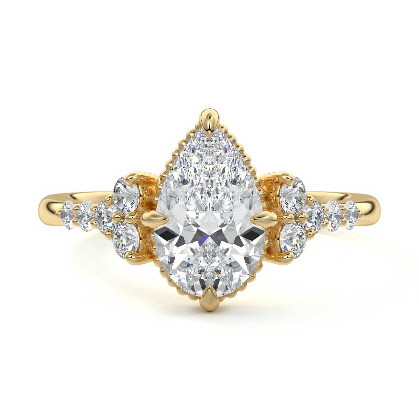 Celeste - Pear Yellow Gold Engagement Ring Detail View | Nura Lab