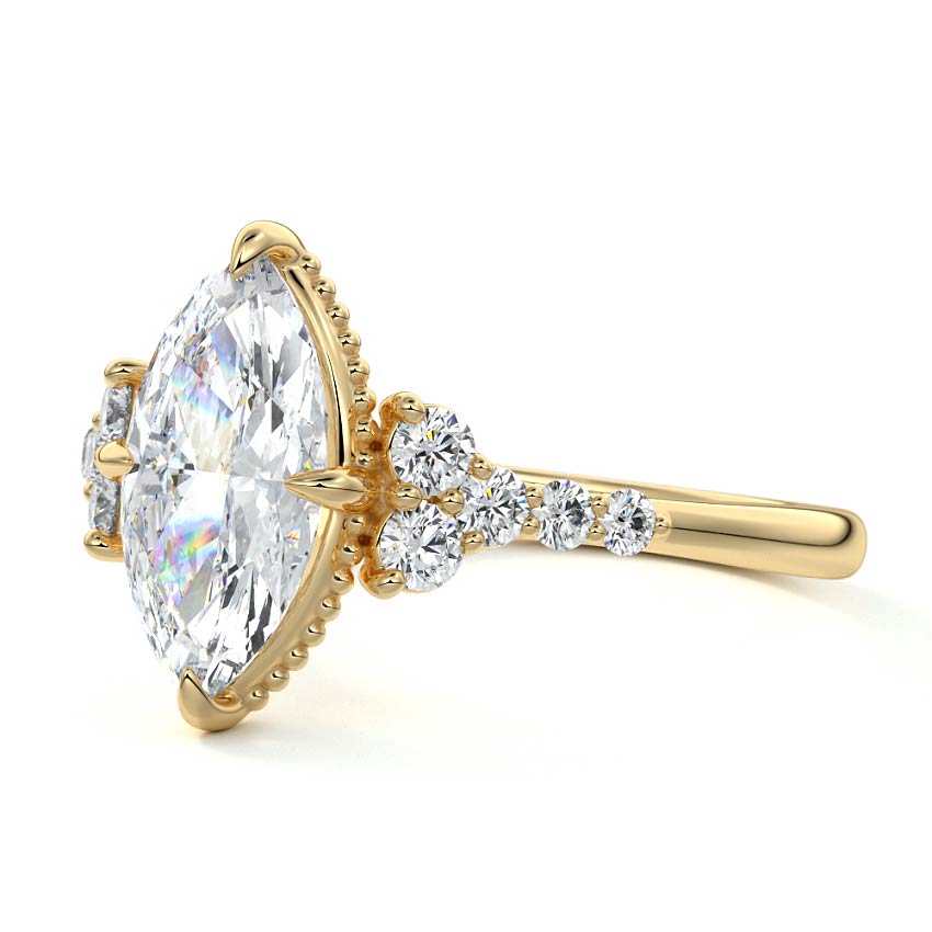 Celeste - Marquise Yellow Gold Engagement Ring Profile View | Nura Lab