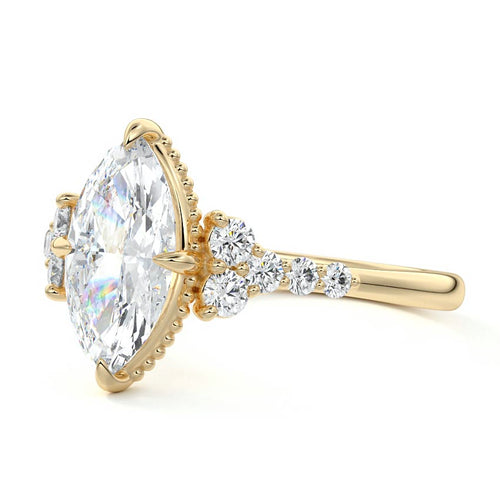 Celeste - Marquise Yellow Gold Engagement Ring Profile View | Nura Lab