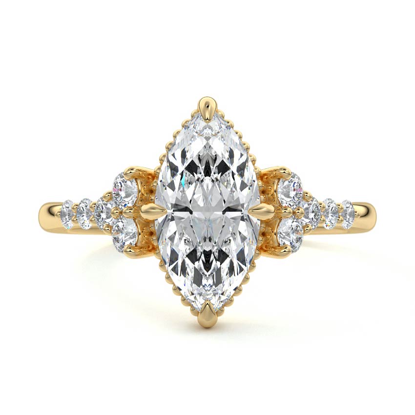 Celeste - Marquise Yellow Gold Engagement Ring Detail View | Nura Lab