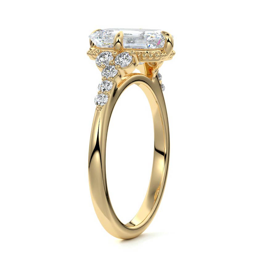 Celeste - Emerald Cut Yellow Gold Engagement Ring Side View | Nura Lab