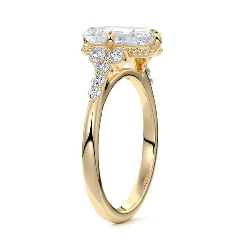 Celeste - Emerald Cut Yellow Gold Engagement Ring Side View | Nura Lab