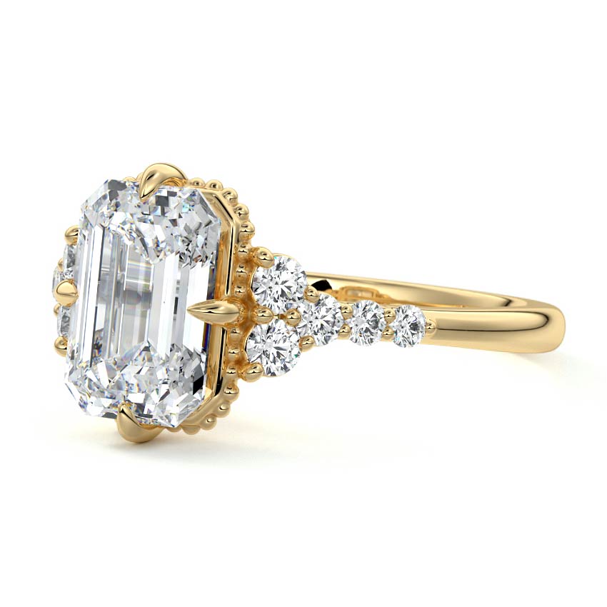 Celeste - Emerald Cut Yellow Gold Engagement Ring Profile View | Nura Lab