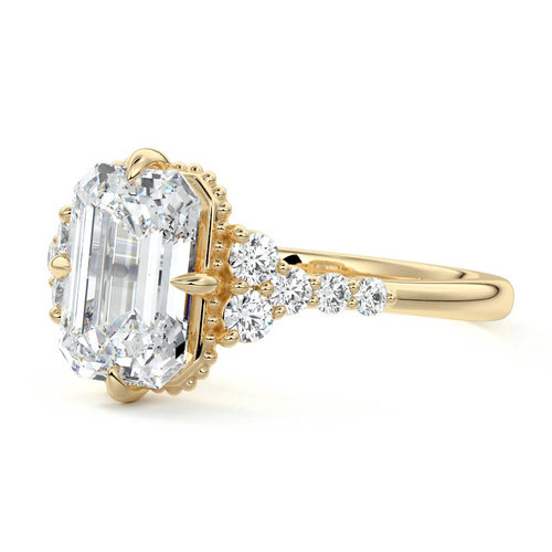 Celeste - Emerald Cut Yellow Gold Engagement Ring Profile View | Nura Lab