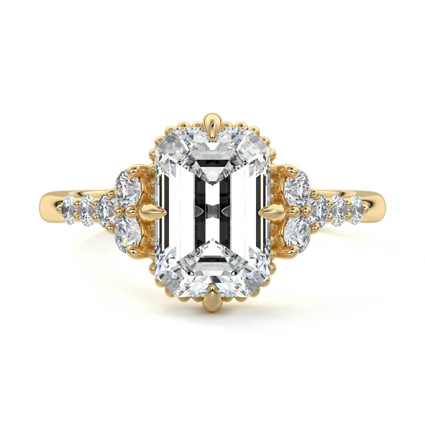 Celeste - Emerald Cut Yellow Gold Engagement Ring Detail View | Nura Lab