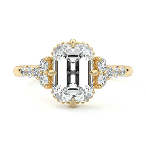Celeste - Emerald Cut Yellow Gold Engagement Ring Detail View | Nura Lab