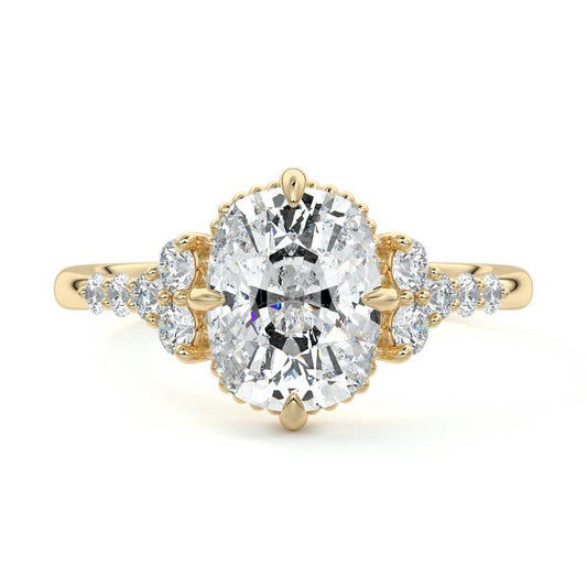 Celeste cushion cluster side stone lab grown diamond engagement ring in yellow gold