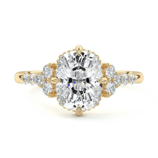 Celeste - Cushion Cluster Side Stone Lab Grown Diamond Engagement Ring