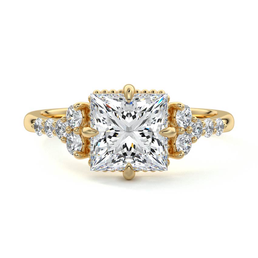 Celeste - Princess Yellow Gold Lab Grown Diamond Engagement Ring | Nura Lab