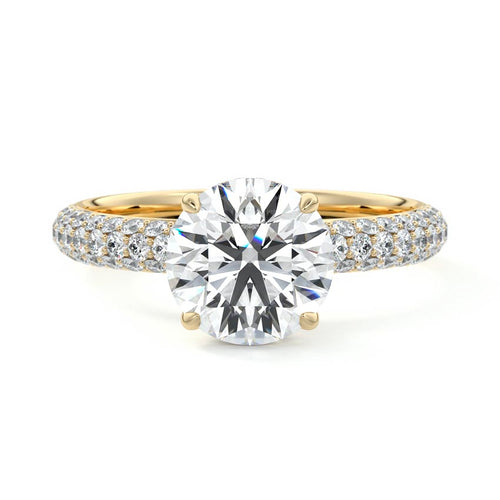 Celine round hidden halo pavé lab grown diamond engagement ring in yellow gold
