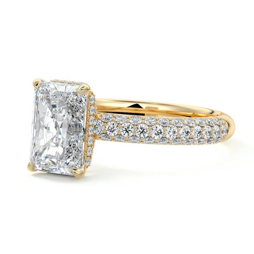 Celine - Radiant Yellow Gold Engagement Ring Profile View | Nura Lab