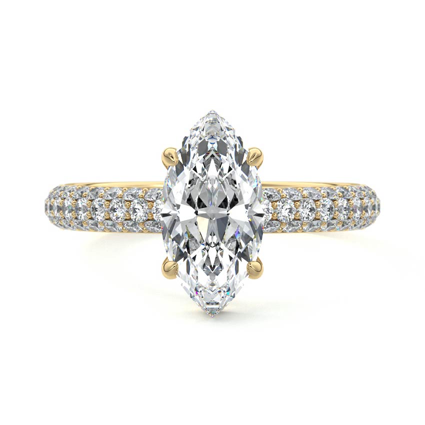 Celine marquise hidden halo pavé lab grown diamond engagement ring in yellow gold