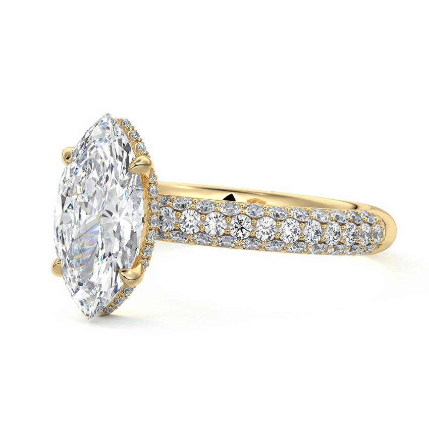 Celine - Marquise Yellow Gold Engagement Ring Profile View | Nura Lab