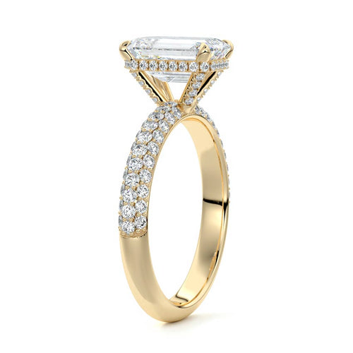 Celine - Emerald Cut Yellow Gold Engagement Ring Side View | Nura Lab